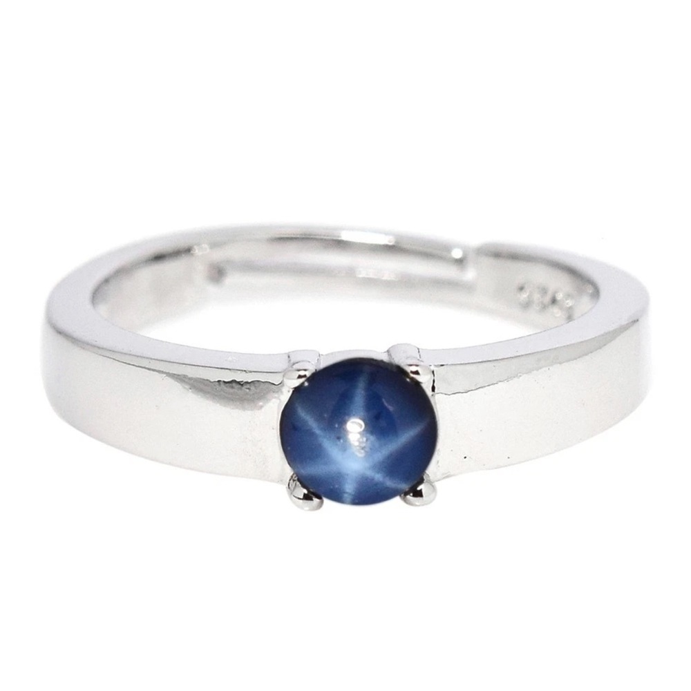 Genuine AAA 6 Ray Blue Star Sapphire in 925 Sterling Silver Ring size 7.75